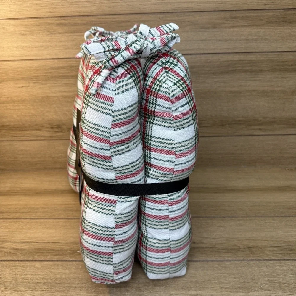 Ralph Lauren Tartan Plaid White Green Red Christmas Chair Pads/Cushions 2 Piece
